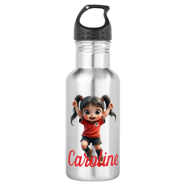Customisable Chibi Style Girl Soccer Player Stainless Steel Water Bottle (Front)