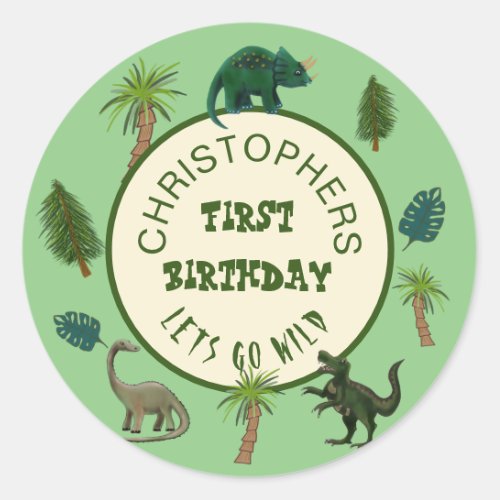 Customisable  Childrens Dinosaur Party Classic Round Sticker