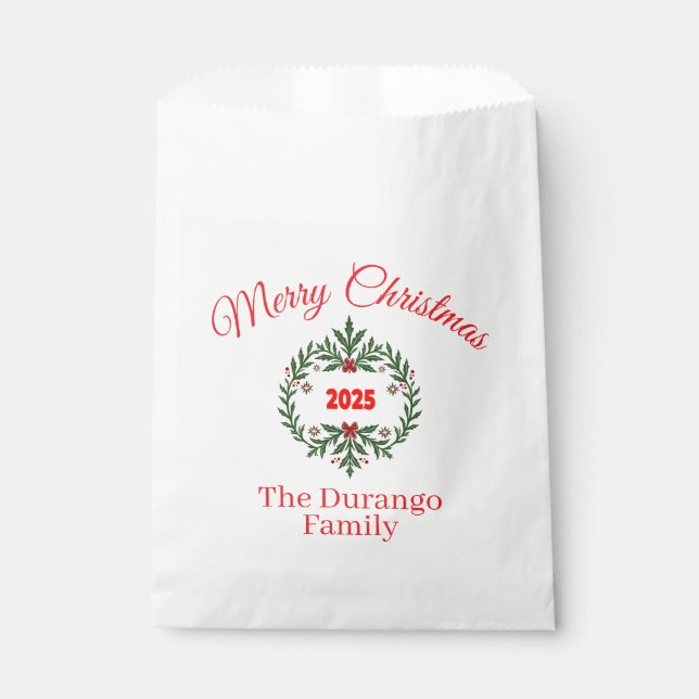 Customisable Christmas Festive Floral Wreath Favor Bag (Front)