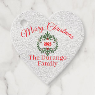 Customisable Christmas Festive Floral Wreath Heart Favor Tags