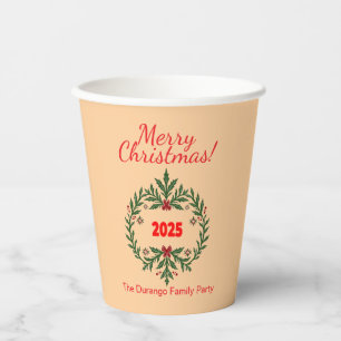 Customisable Christmas Festive Floral Wreath Paper Cups