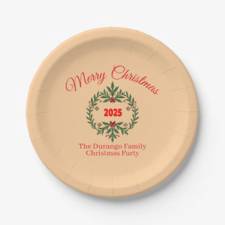 Customisable Christmas Festive Floral Wreath  Paper Plates