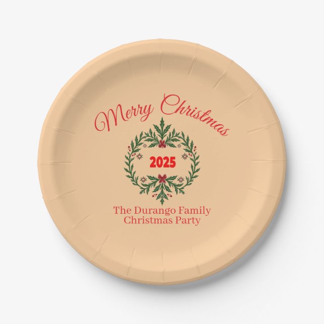 Customisable Christmas Festive Floral Wreath  Paper Plates (Front)