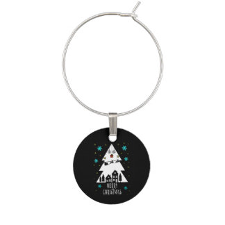 Customisable Christmas tree design with sleigh bla Wine Charm