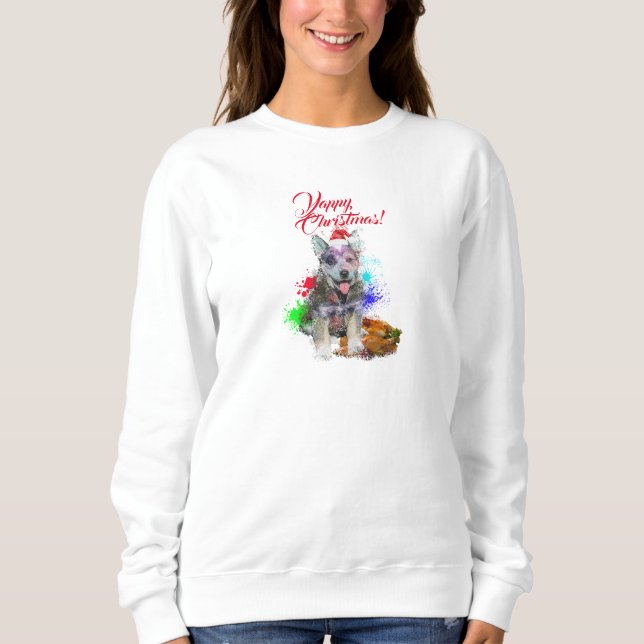Customisable Cute Blue Heeler Dog Yappy Christmas Sweatshirt (Front)