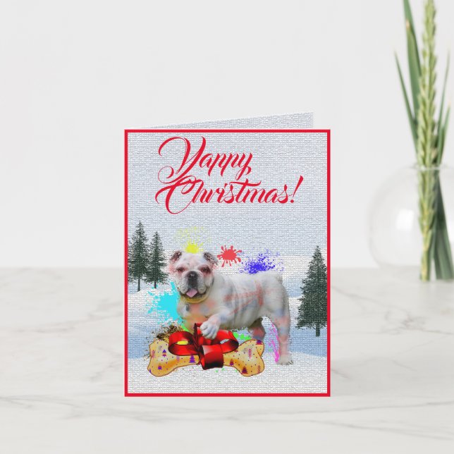 Customisable Cute British Bulldog Yappy Xmas Card (Front)