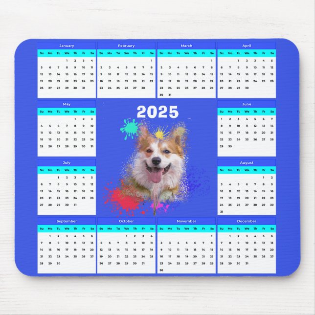 Customisable Cute Corgi Dog Calendar Mouse Pad (Front)