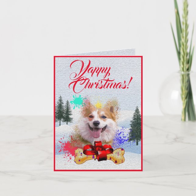 Customisable Cute Corgi Dog Yappy Xmas Card (Front)