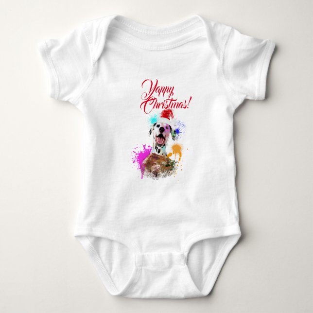 Customisable Cute Dalmatian Dog Yappy Christmas Baby Bodysuit (Front)