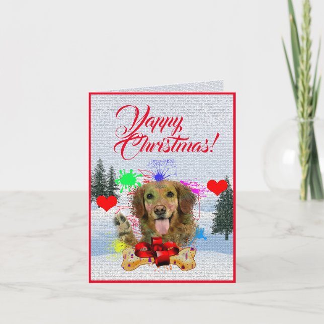 Customisable Cute Golden Retriever Christmas Card (Front)