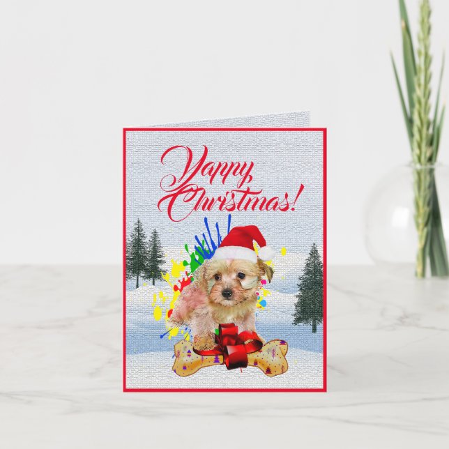 Customisable Cute Morkie Dog Christmas Card (Front)