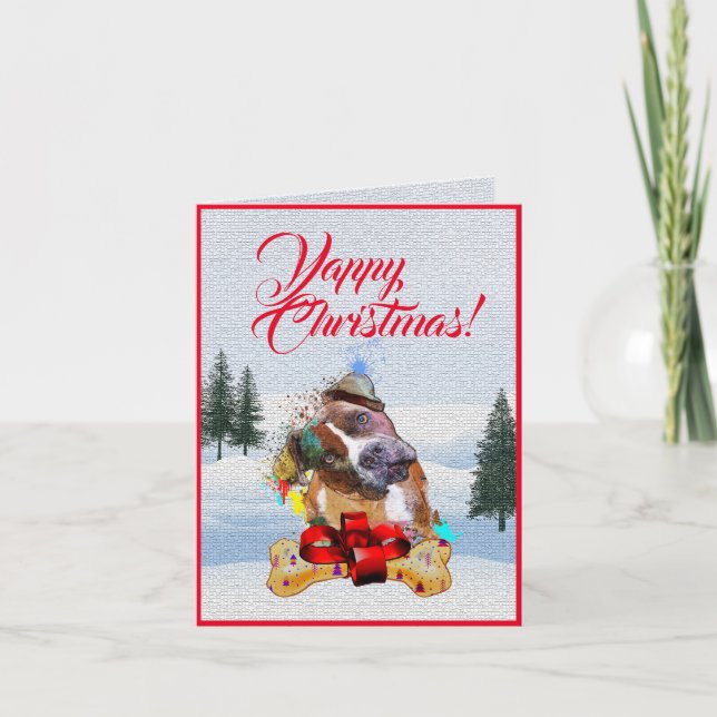 Customisable Cute Pittie Dog Yappy Christmas Card (Front)