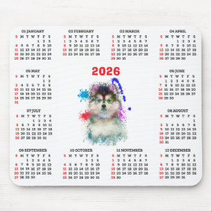 Customisable Cute Pomsky Dog Calendar  Mouse Pad