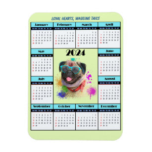 Customisable Cute Pug Dog Calendar Magnet