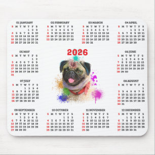 Customisable Cute Pug Dog Calendar Mouse Pad