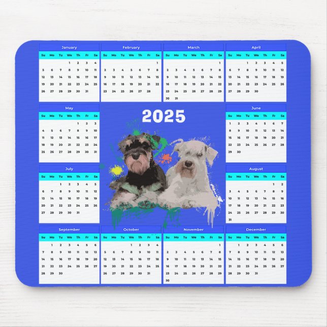 Customisable Cute Schnauzer Dog Calendar Mouse Pad (Front)