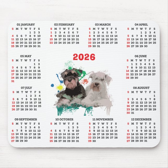 Customisable Cute Schnauzer Dog Calendar Mouse Pad (Front)