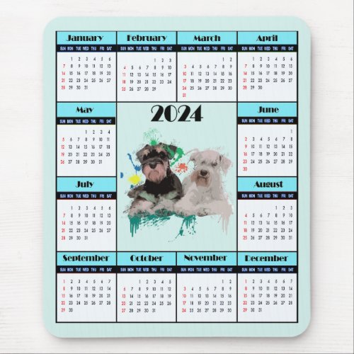 Customisable Cute Schnauzer Dog Calendar   Mouse Pad