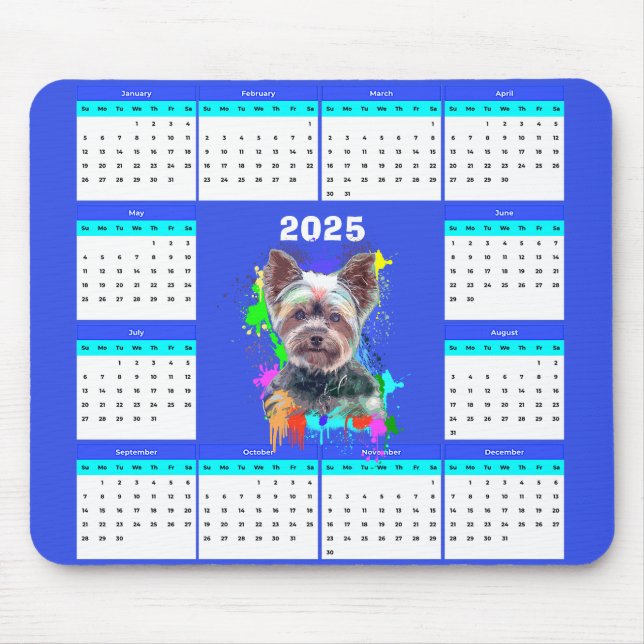 Customisable Cute Yorkie Dog Calendar  Mouse Pad (Front)