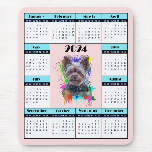 Customisable Cute Yorkie Dog Calendar  Mouse Pad