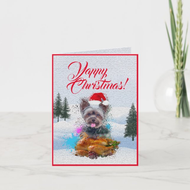 Customisable Cute Yorkie Dog Yappy Christmas Card (Front)