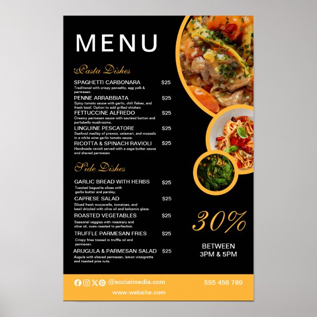 Customisable Elegant Restaurant Menu Poster  (Front)