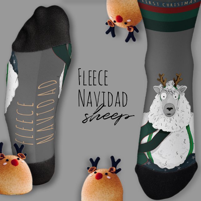 Customisable “Fleece Navidad” Sheep Funny Fun Grey Socks (Creator Uploaded)