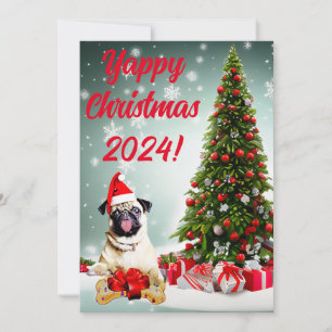 Customisable Funny Pug Dog Yappy Christmas Card