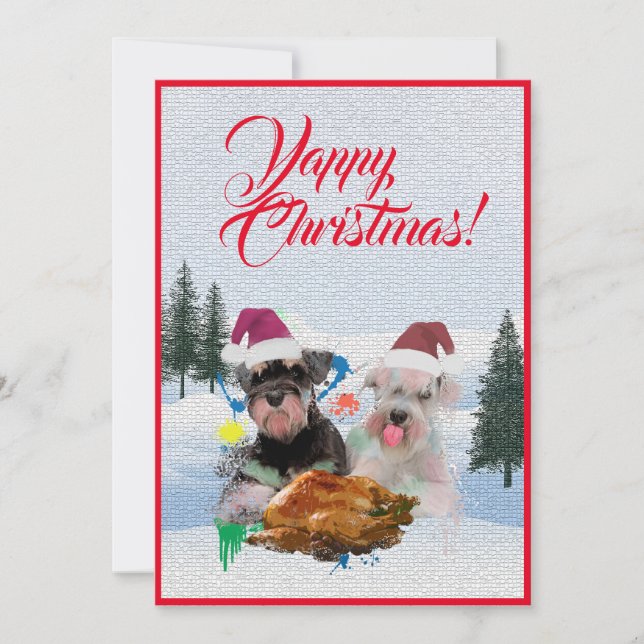 Customisable Funny Schnauzer Dog Christmas Card (Front)