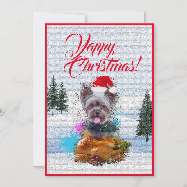 Customisable Funny Yorkie Dog Yappy Christmas Card (Front)