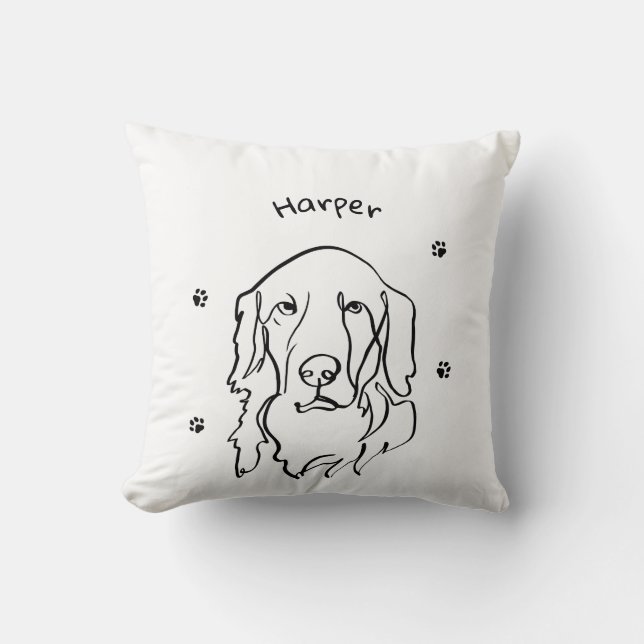 Customisable Golden Retriever Line Art Throw Pillow (Front)