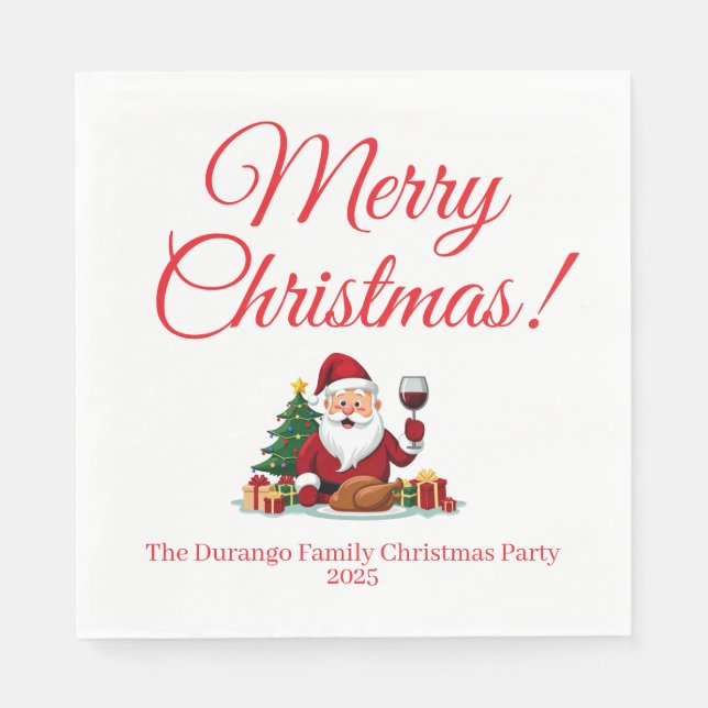 Customisable Happy Santa Claus Christmas Luncheon Napkins (Front)
