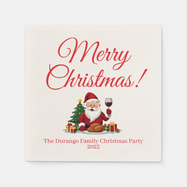 Customisable Happy Santa Claus Christmas Party Napkins (Front)