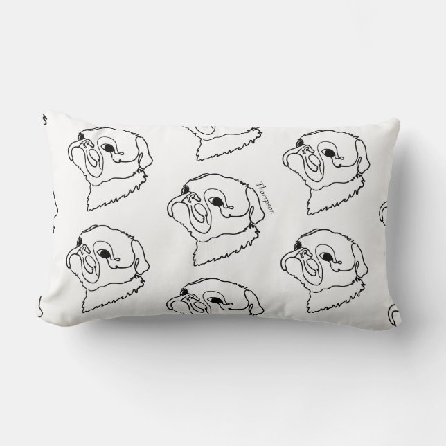 Customisable Line art Pug Lumbar Pillow (Front)