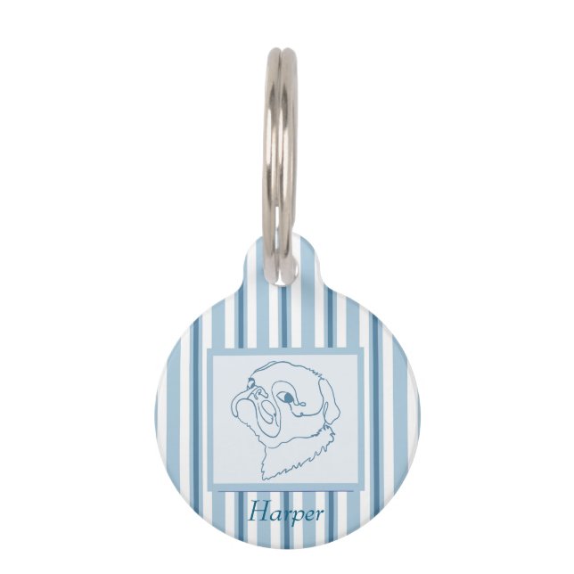 Customisable Line art Pug Pet ID Tag (Front)