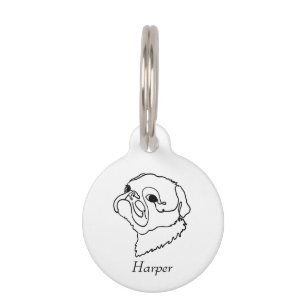 Customisable Line art Pug Pet ID Tag