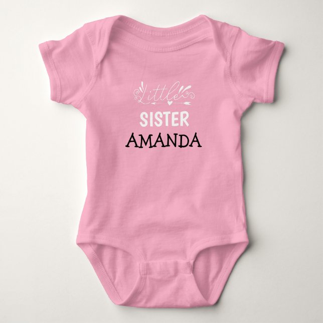 Customisable Little Sister Baby Name infant girl Bodysuit (Front)