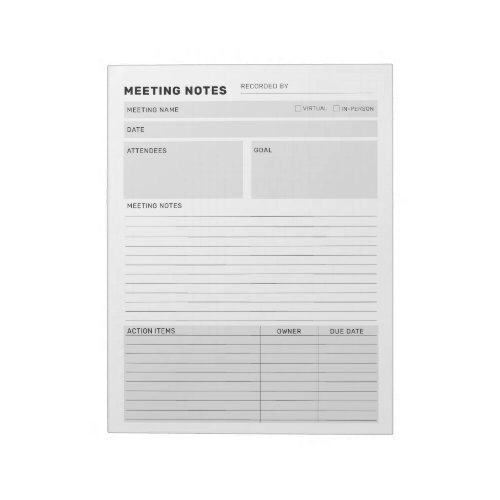 Customisable Meeting Notes Memo Planner Notepad