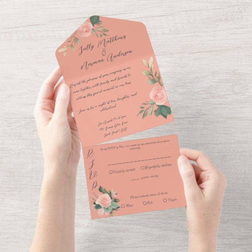 Customisable Minimalistic Floral Wedding All In One Invitation