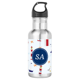 Customisable Monogrammed Nautical Back to School Water Bottle