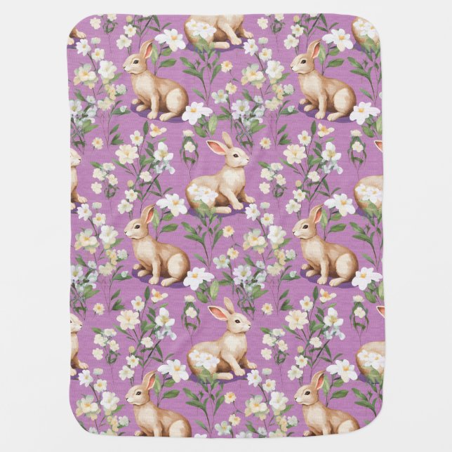Customisable Nursery blanket,cute rabbits on pink Baby Blanket (Front)