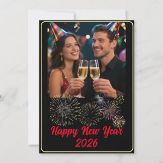 Customisable Photo Fireworks Happy New Year  Holiday Card