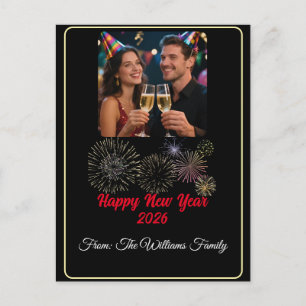 Customisable Photo Fireworks Happy New Year Postcard