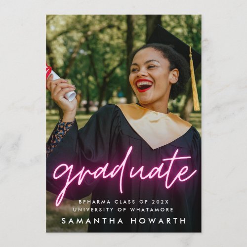 Customisable Pink Neon Graduation Photo Announcement