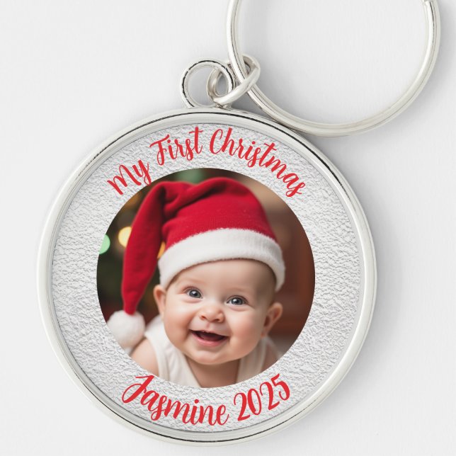 Customisable Premium Circle Baby First Christmas Keychain (Front)