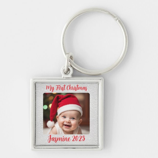 Customisable Premium Square Baby First Christmas Keychain (Front)