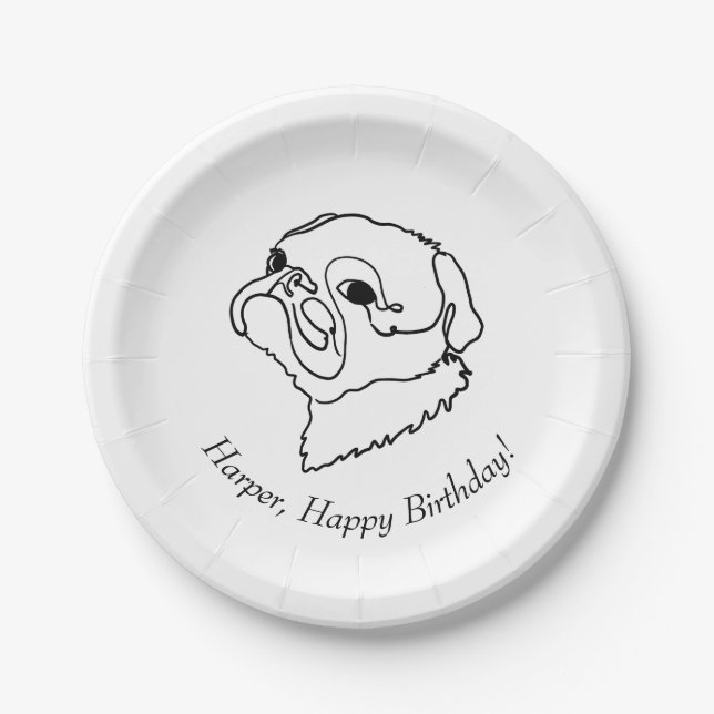  Customisable Pug Celebration Birthday Paper Plates (Front)