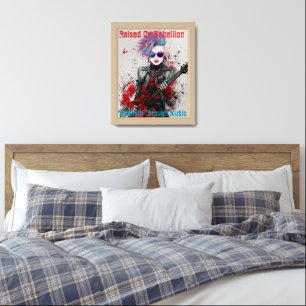 Customisable Punk Girl Guitarist Art Inspirational Framed Art