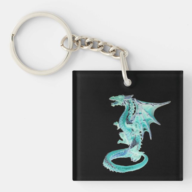 Customisable Sky Blue Dragon Black Back Mystical Keychain (Front)