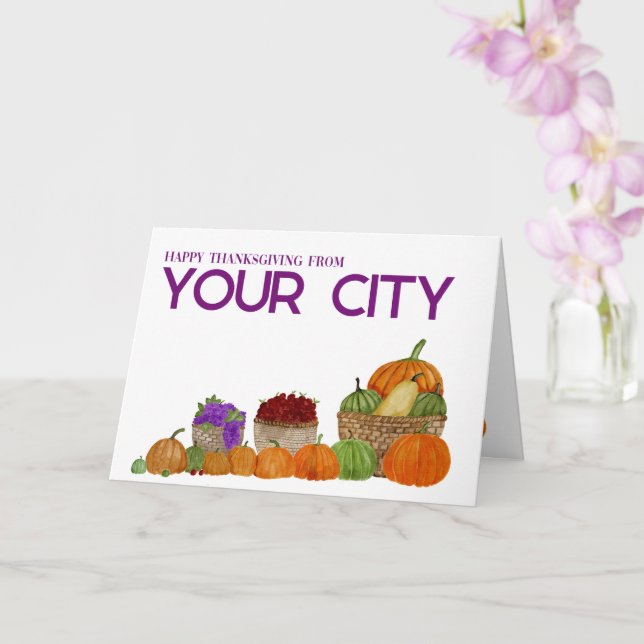 Customisable Watercolor Pumpkins Thanksgiving Card (Orchid)